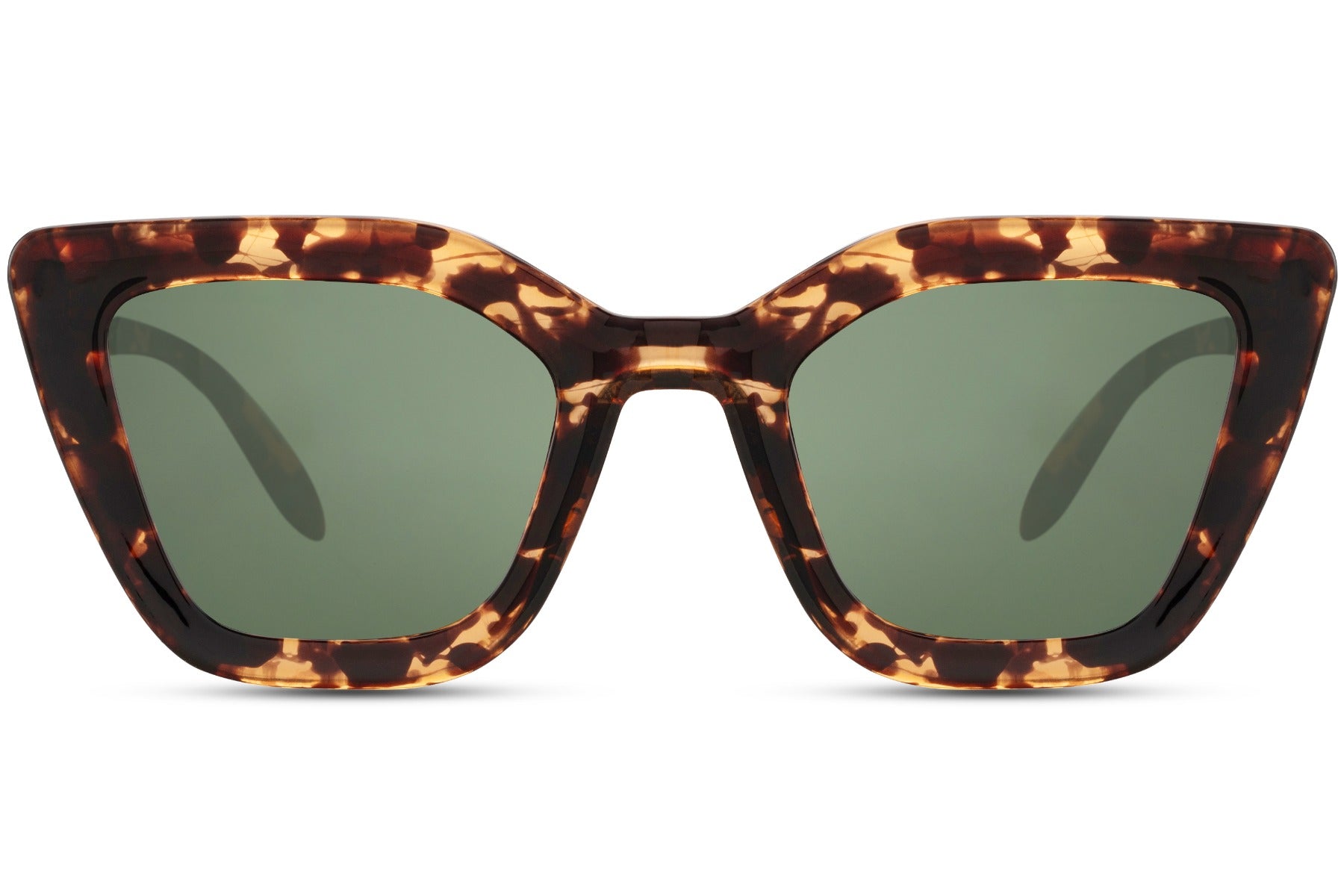 Bold statement cat eye sunglasses with leopard print frame and green tinted lenses, perfect for standout fashion looks and confident styling