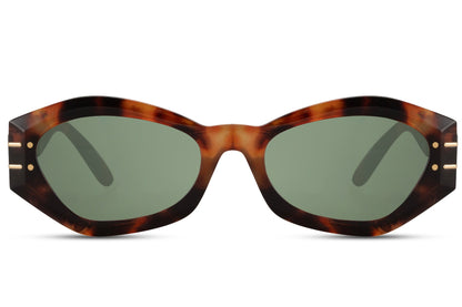 Leopard print geometric cat eye sunglasses with bold frame design and tinted lenses