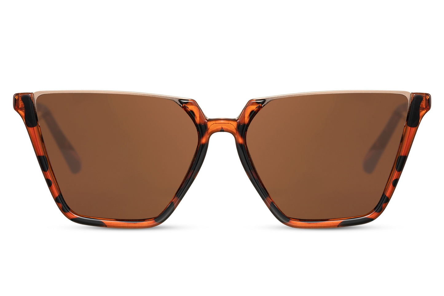 Oversized cat eye sunglasses with brown leopard print frame and tinted lenses