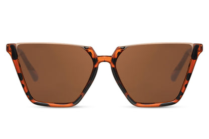 Oversized cat eye sunglasses with brown leopard print frame and tinted lenses