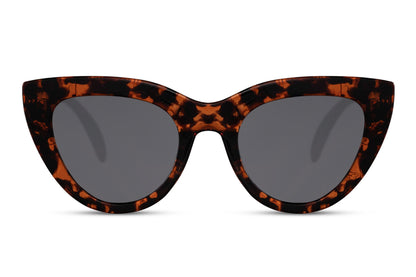 Retro cat eye sunglasses with leopard print frame and tinted lenses, combining classic vintage glamour with bold contemporary fashion