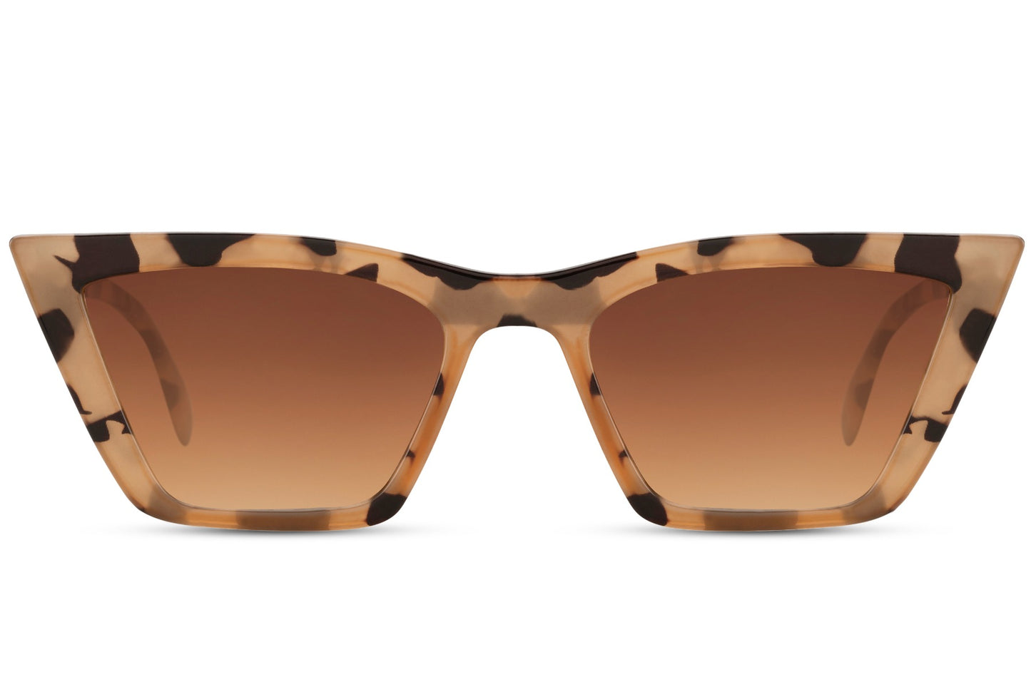 Leopard print cat eye sunglasses with sharp frame edges and tinted lenses for a bold fashion look