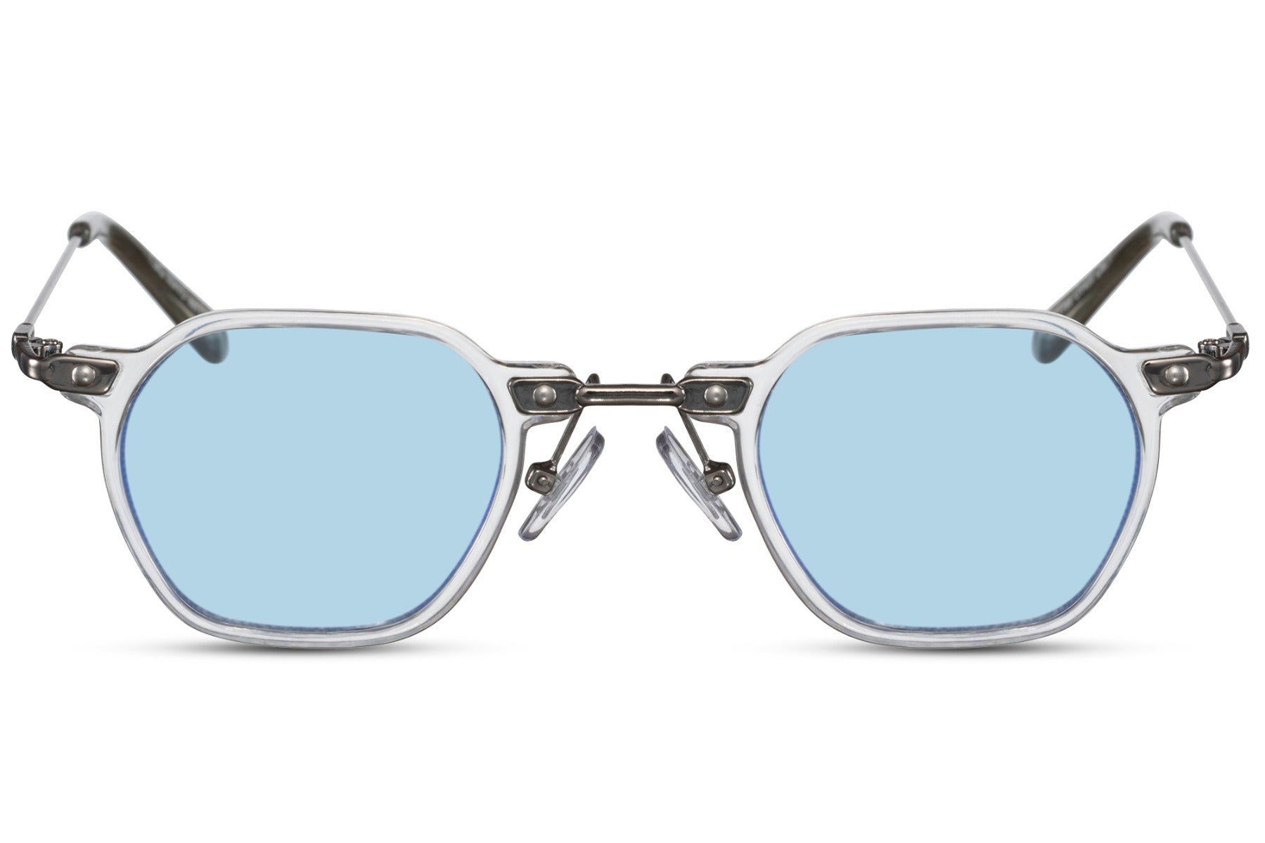 Unisex vintage small square sunglasses with light blue lenses for retro fashion and casual outdoor wear