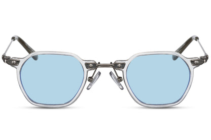 Unisex vintage small square sunglasses with light blue lenses for retro fashion and casual outdoor wear