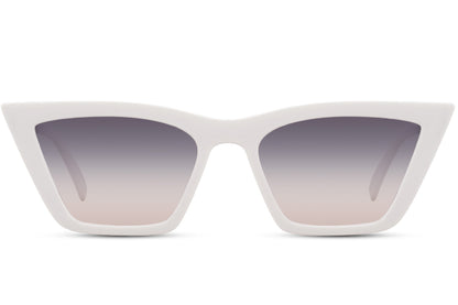 Light grey cat eye sunglasses with clean angular frame and subtle tinted lenses