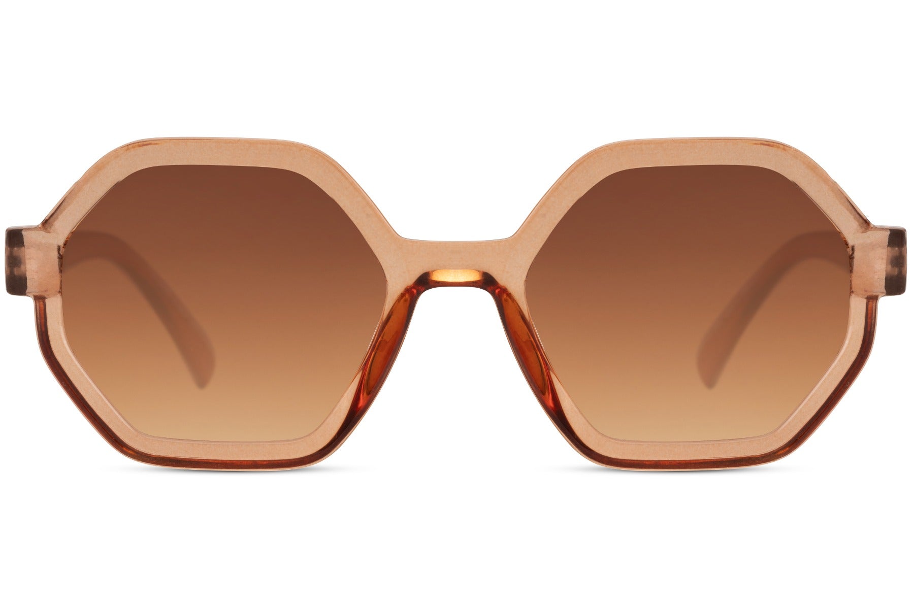 London style eco oversized geometric sunglasses with brown tinted lenses and bold frame, sustainable fashion sunglasses for women perfect for city outfits, travel and everyday wear in the UK