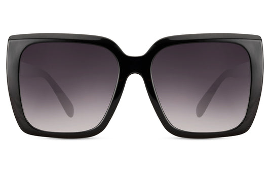 London eco oversized sunglasses with black frame and gradient lenses, sustainable fashion eyewear for women inspired by modern UK street style