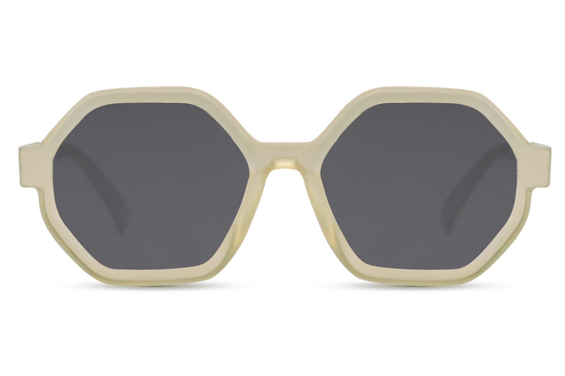 Geometric oversized sunglasses with cream frame and tinted lenses, London inspired fashion sunglasses for women ideal for street style, brunch outfits and modern city looks