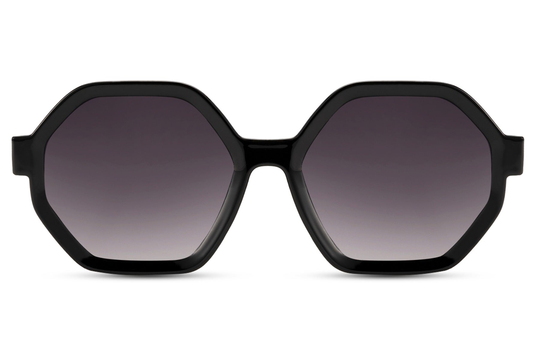 Oversized geometric sunglasses with black frame and smokey lenses, stylish London streetwear sunglasses for women perfect for everyday wear and urban fashion