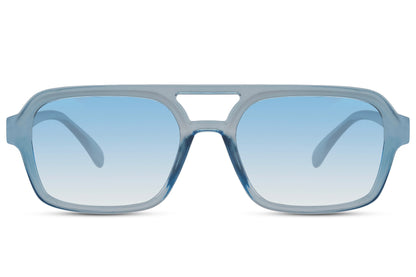 London retro aviator sunglasses with blue lenses and bold frame, combining vintage inspiration with a modern everyday look