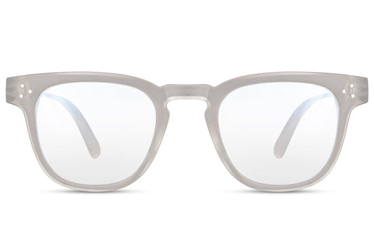 Unisex London square blue light glasses with transparent grey frame for screen time, office work and daily use