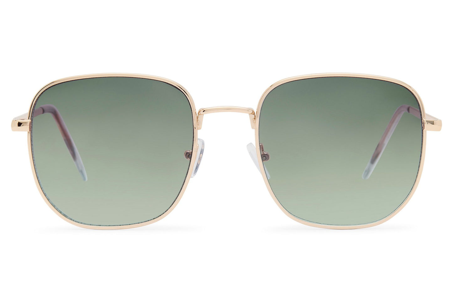 Luxury inspired square metal sunglasses for women with soft green gradient lenses and minimalist frame design
