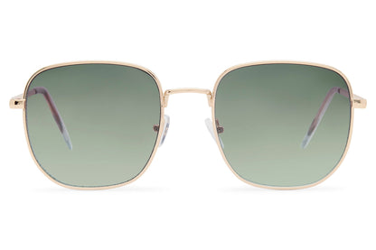 Luxury inspired square metal sunglasses for women with soft green gradient lenses and minimalist frame design