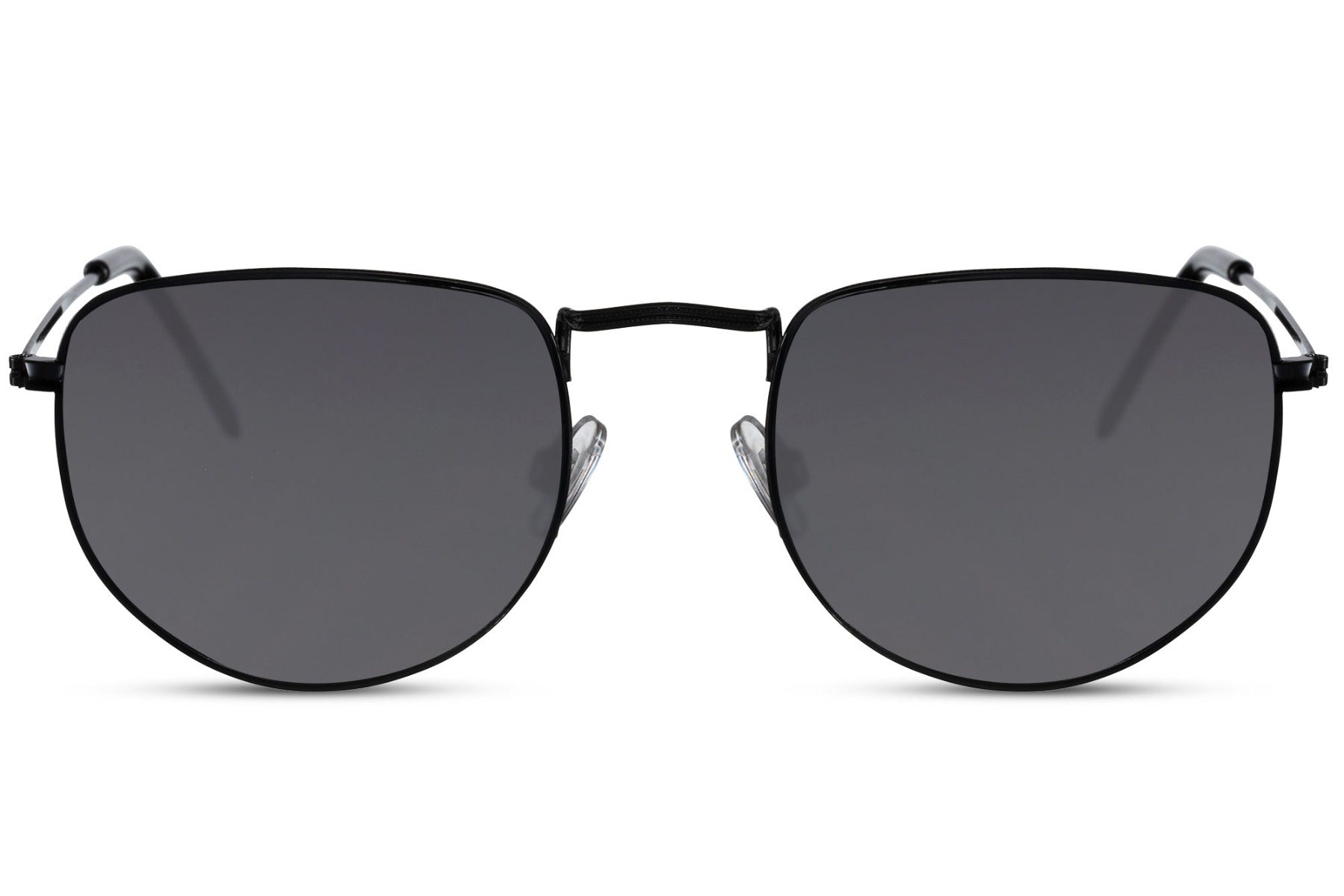 Madrid-inspired aviator pilot sunglasses with black lenses and metal frame, designed for clean everyday wear and classic styling