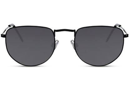 Madrid-inspired aviator pilot sunglasses with black lenses and metal frame, designed for clean everyday wear and classic styling