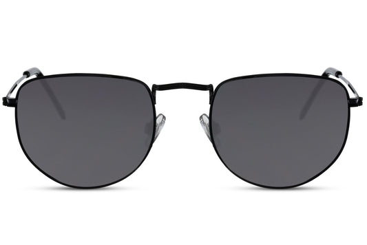 Madrid-inspired aviator pilot sunglasses with black lenses and metal frame, designed for clean everyday wear and classic styling
