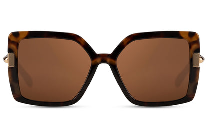 Madrid oversized sunglasses with brown frame and tinted lenses, bold eco friendly women sunglasses inspired by warm Spanish summer style, perfect for city walks, holidays and everyday wear
