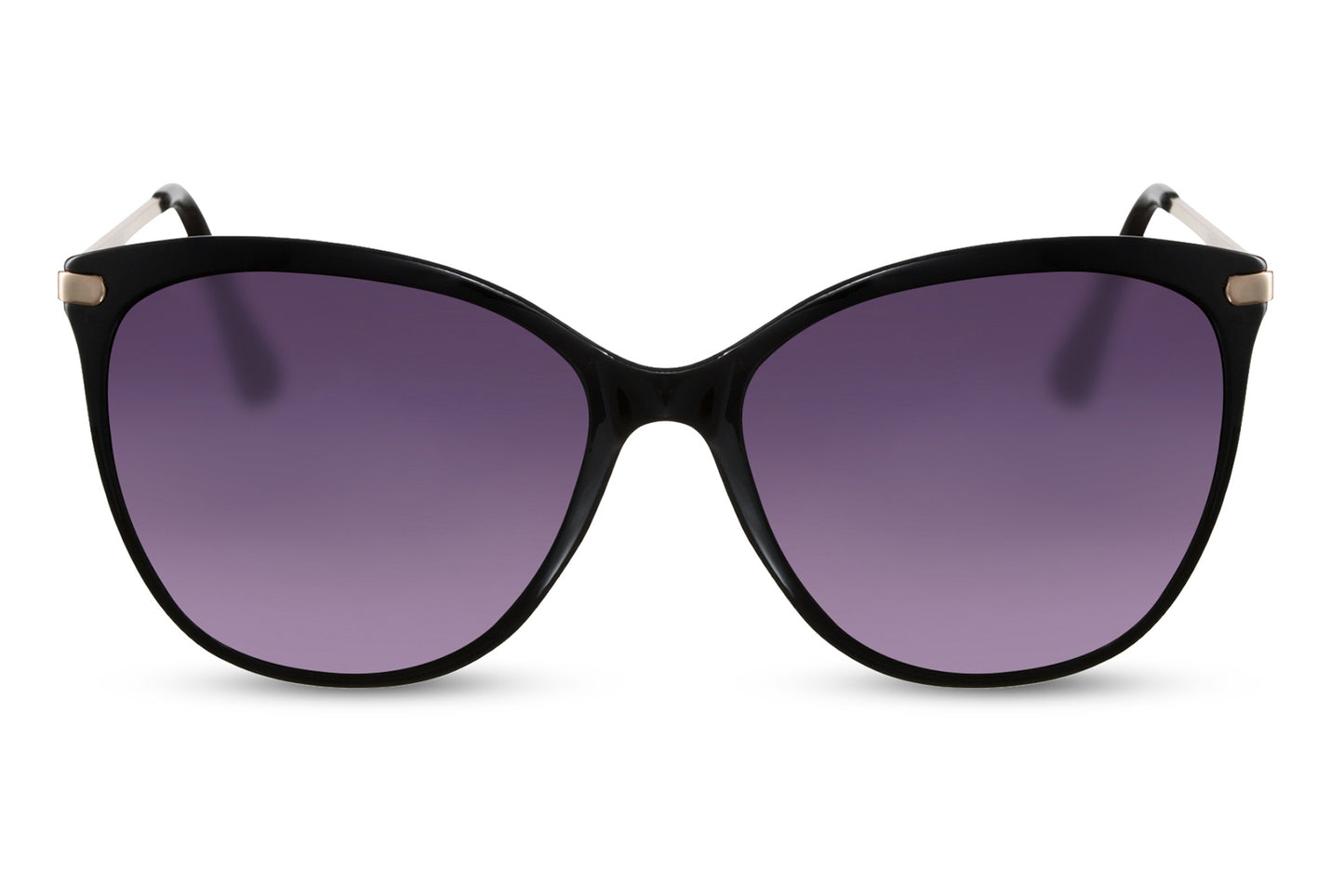 Marilyn-inspired cat eye sunglasses with bold black frame and purple tinted lenses, capturing classic feminine glamour with modern UV protection