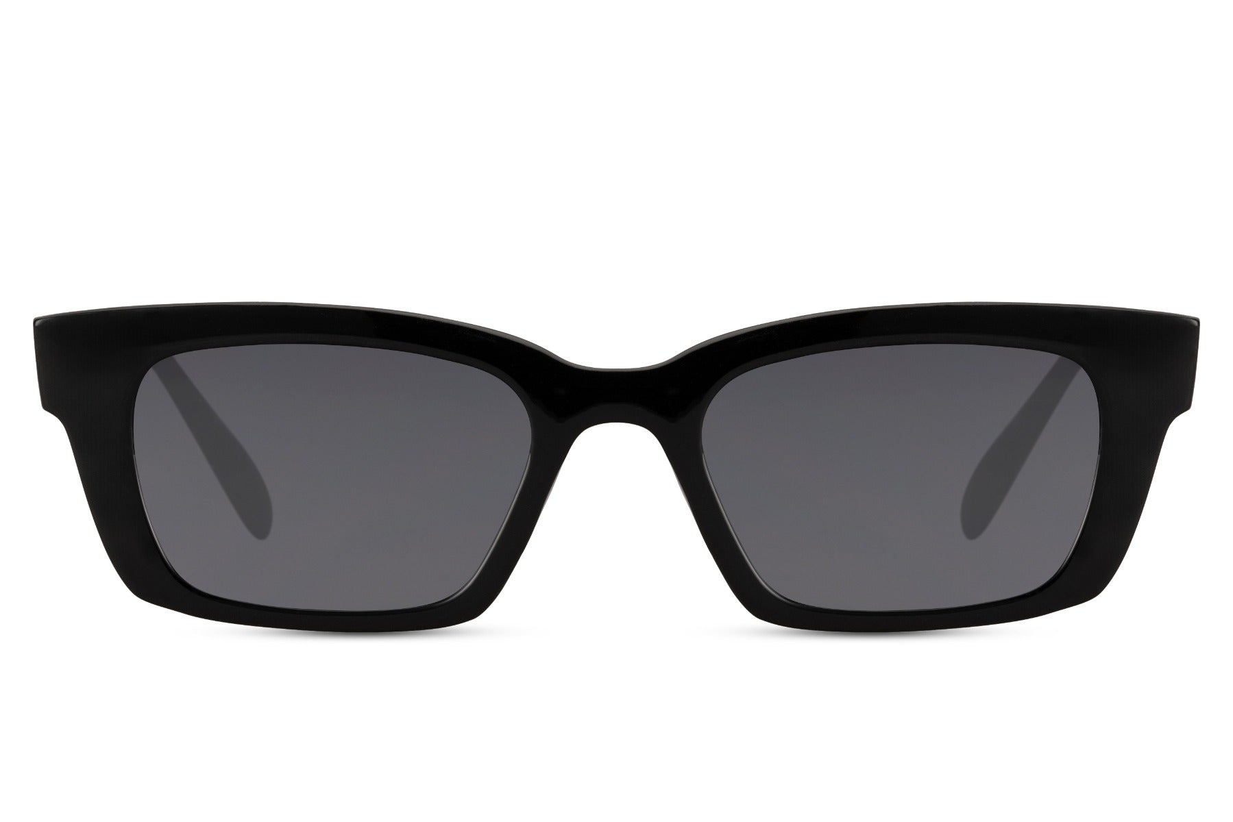 Women’s matte black rectangle sunglasses with dark lenses by Sunglass Station, bold minimalist eyewear with a sleek modern design, available online with free shipping across the UK and Europe