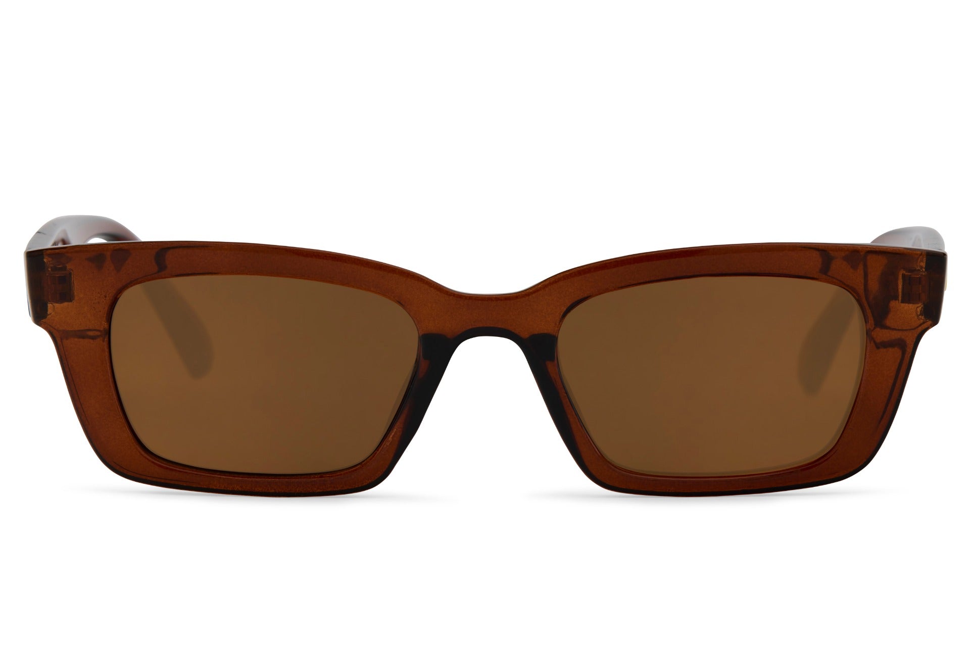 Women’s matte rectangle sunglasses with brown frame and lenses by Sunglass Station, elegant everyday eyewear with a modern minimalist style