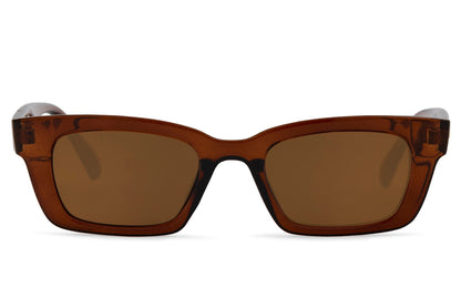 Women’s matte rectangle sunglasses with brown frame and lenses by Sunglass Station, elegant everyday eyewear with a modern minimalist style