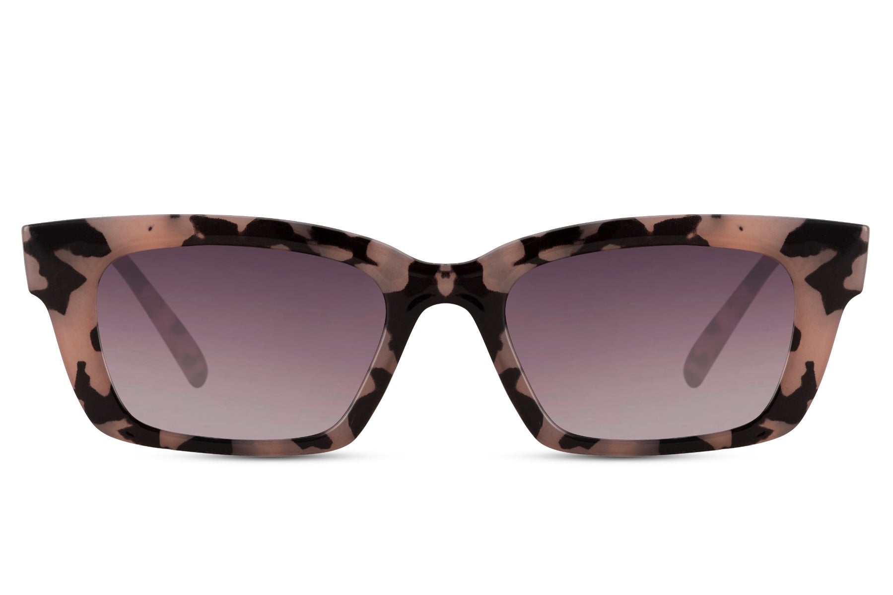 Matte rectangle sunglasses with purple tinted lenses by Sunglass Station, stylish women’s eyewear with a bold contemporary look and comfortable fit