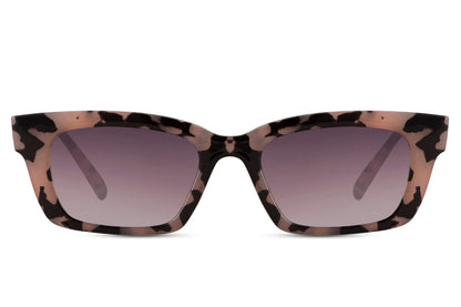 Matte rectangle sunglasses with purple tinted lenses by Sunglass Station, stylish women’s eyewear with a bold contemporary look and comfortable fit