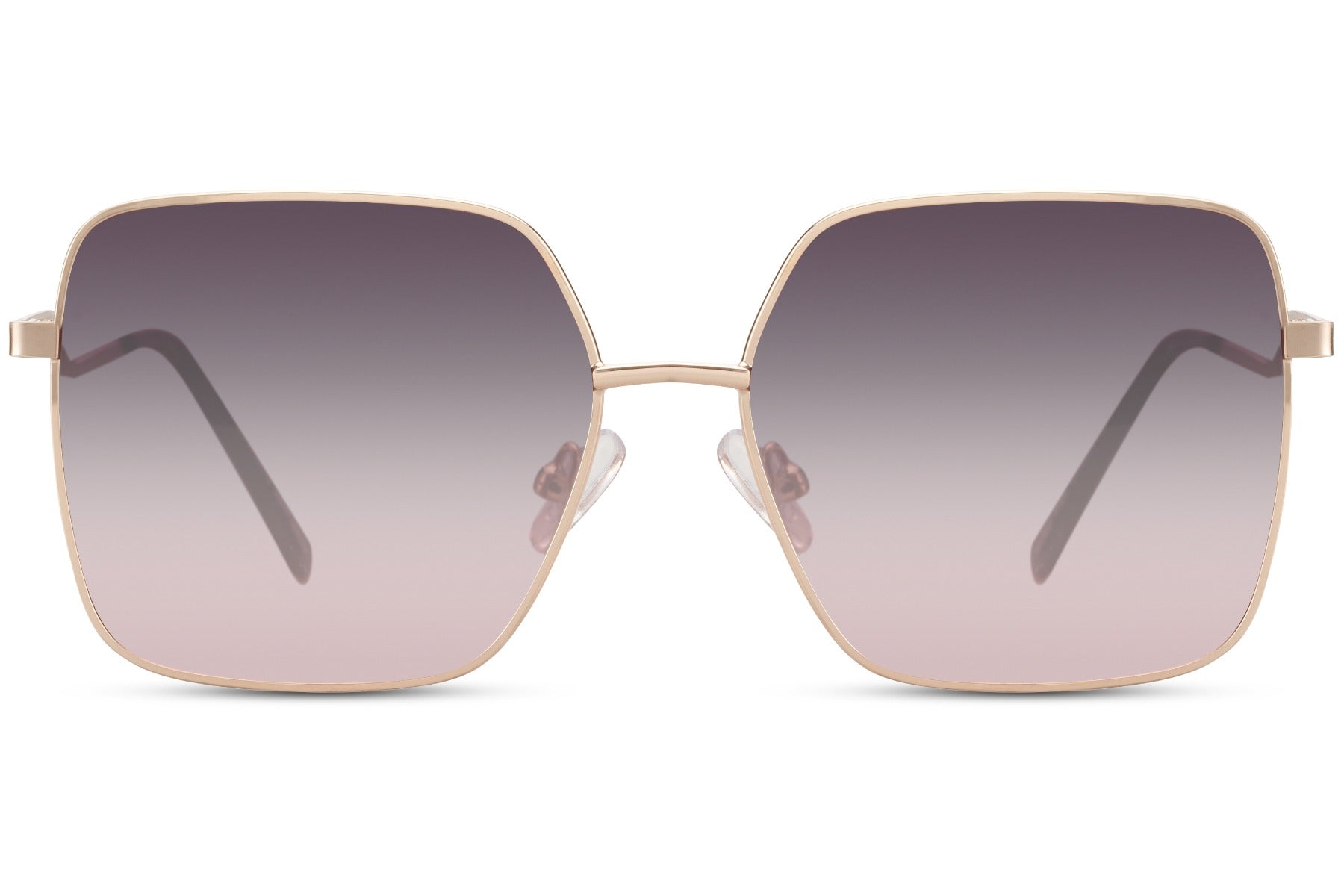 Oversized sunglasses with metallic frame and purple tinted lenses, fashionable women’s sunglasses for vacation styling, streetwear and statement outfits