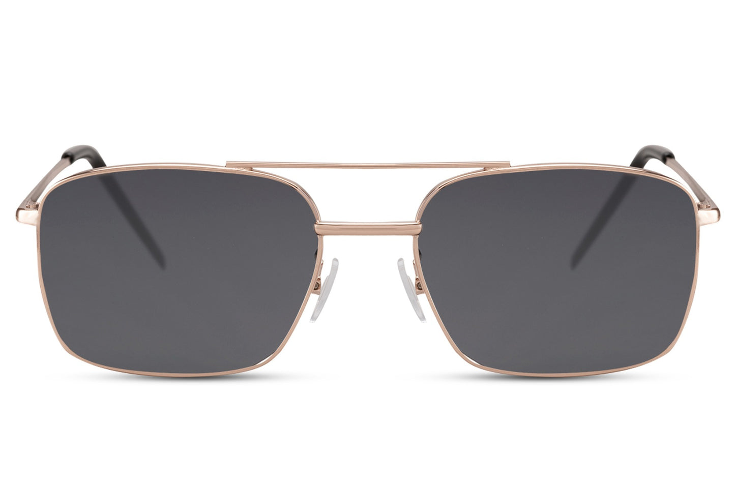 Metal frame rectangle sunglasses with gold frame and dark lenses by Sunglass Station, lightweight unisex eyewear with a sleek modern design and UV protection, available online with free shipping across the UK and Europe