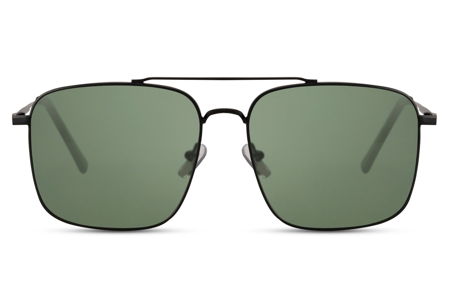 Metal frame square aviator sunglasses with green lenses, designed for durability, comfort, and versatile styling