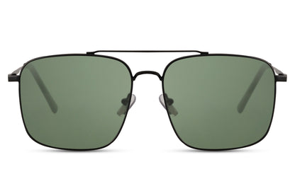 Metal frame square aviator sunglasses with green lenses, designed for durability, comfort, and versatile styling
