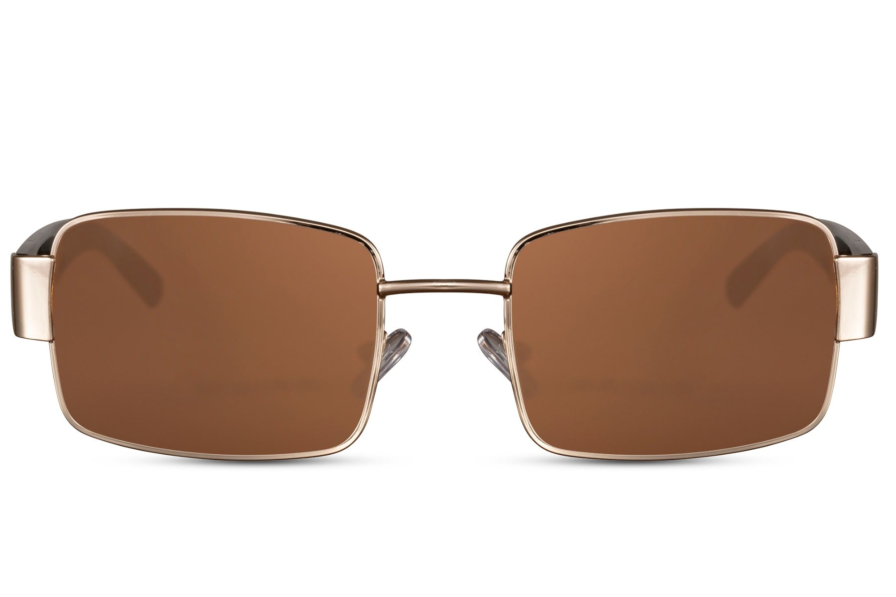 Vintage rectangle sunglasses with gold frame and brown lenses by Sunglass Station, unisex eyewear designed for everyday comfort and style