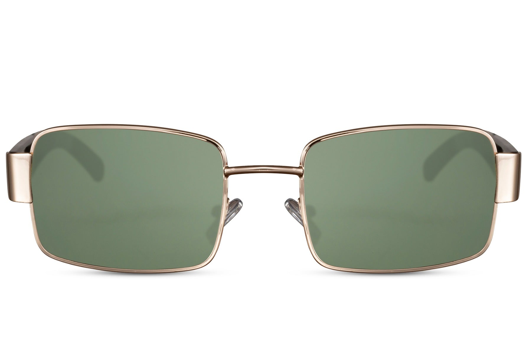 Metal frame rectangle sunglasses with green lenses by Sunglass Station, lightweight unisex eyewear with a vintage-inspired design