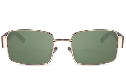 Metal frame rectangle sunglasses with green lenses by Sunglass Station, lightweight unisex eyewear with a vintage-inspired design