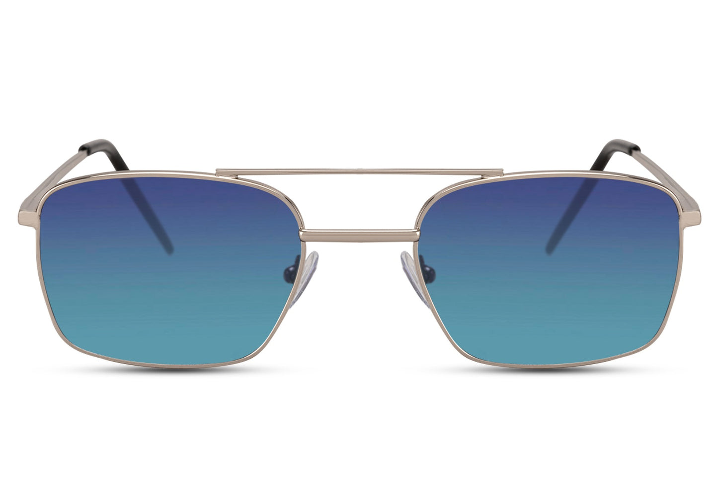 Metal rectangle sunglasses with blue lenses by Sunglass Station, unisex eyewear with a minimalist design and durable frame
