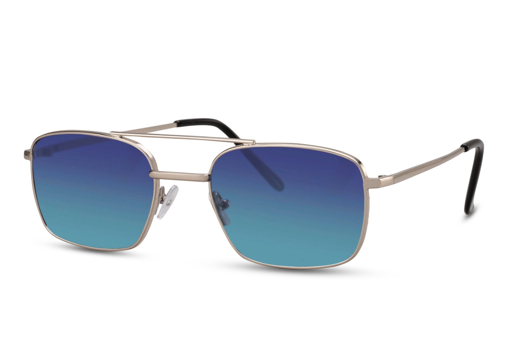 Lightweight metal frame rectangle sunglasses with blue lenses by Sunglass Station, modern unisex eyewear with a sleek and refined finish