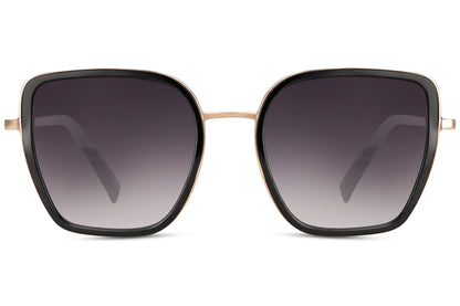 Black metal cat eye sunglasses with gradient tinted lenses and bold oversized frame design