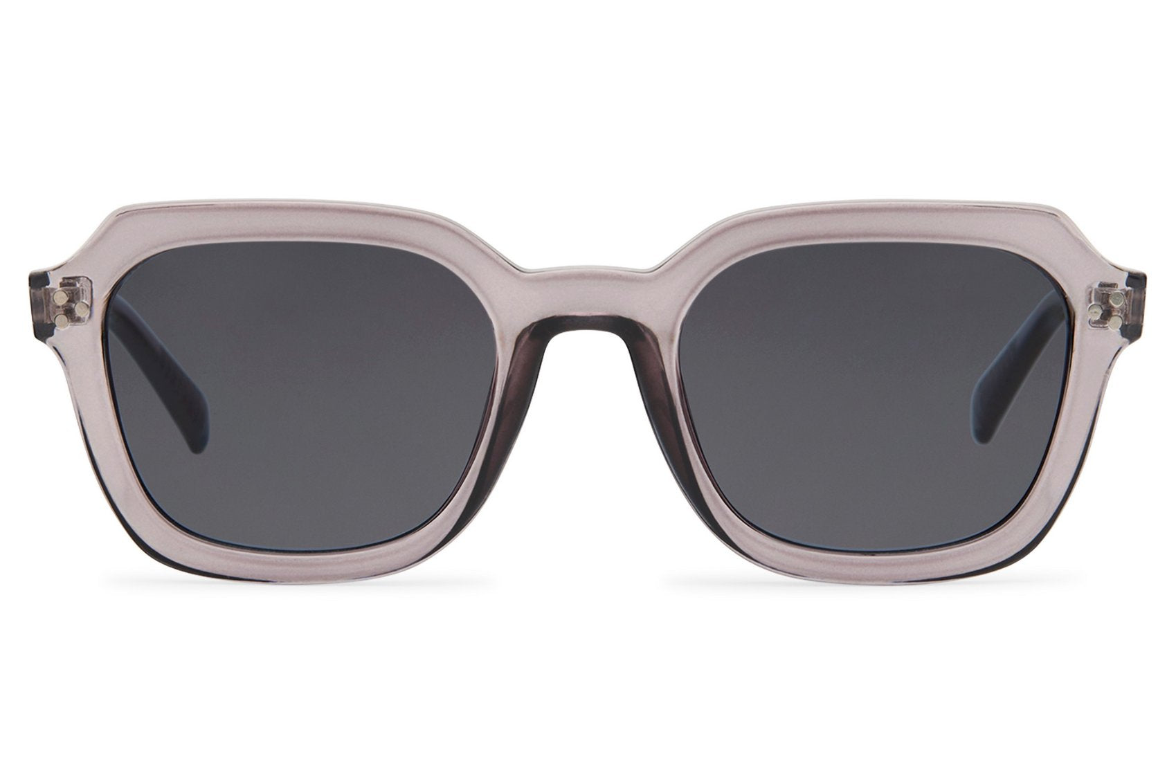 Milan square wayfarer sunglasses for women with transparent grey frame and dark translucent lenses for modern fashion
