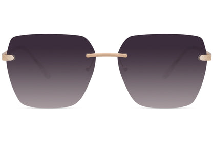 Minimal rimless oversized sunglasses with neutral tinted lenses and lightweight metal frame, designer style sunglasses for women ideal for everyday wear and luxury outfits