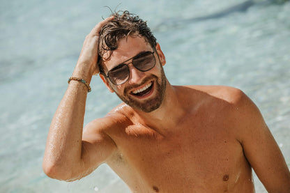 Modern aviator sunglasses styled with a casual outfit, ideal for everyday wear and effortless fashion
