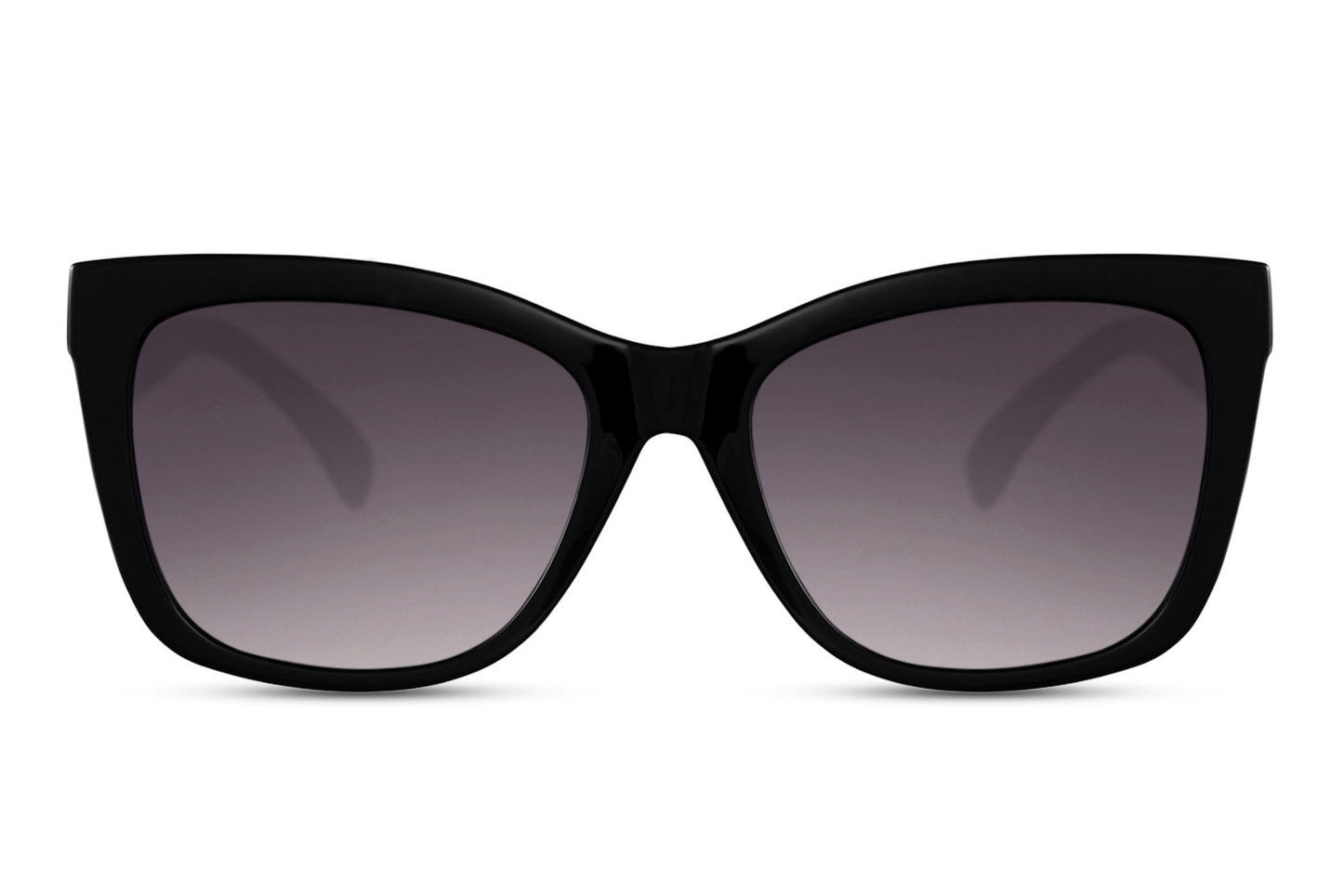 Black chunky cat eye sunglasses with gradient tinted lenses and bold oversized frame