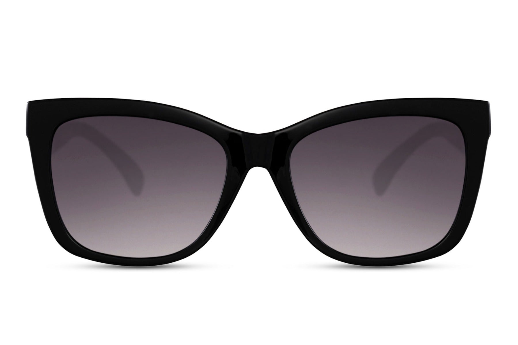 Black chunky cat eye sunglasses with gradient tinted lenses and bold oversized frame