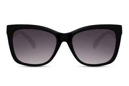 Black chunky cat eye sunglasses with gradient tinted lenses and bold oversized frame