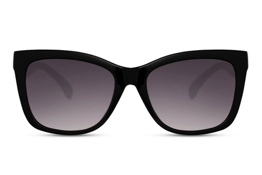Black chunky cat eye sunglasses with gradient tinted lenses and bold oversized frame