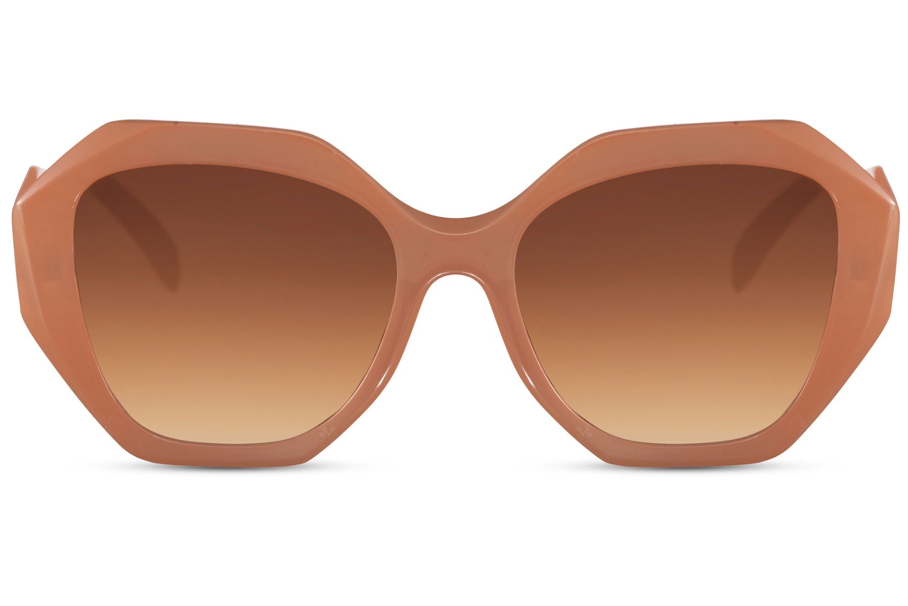 Neutral oversized hexagon sunglasses with soft toned frame and gradient lenses, ideal for elegant everyday styling