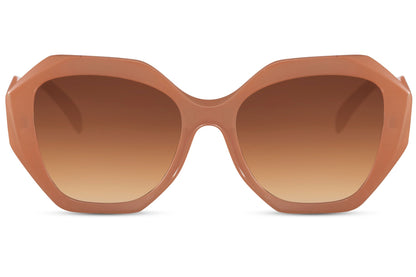 Neutral oversized hexagon sunglasses with soft toned frame and gradient lenses, ideal for elegant everyday styling