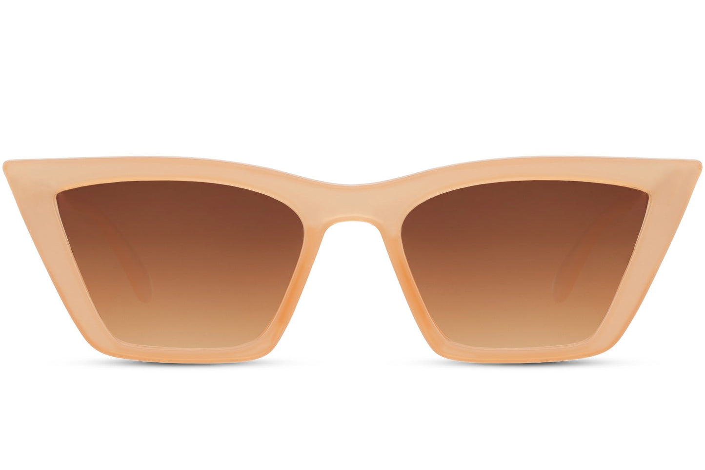 Nude brown cat eye sunglasses with minimalist razor frame and lightweight design