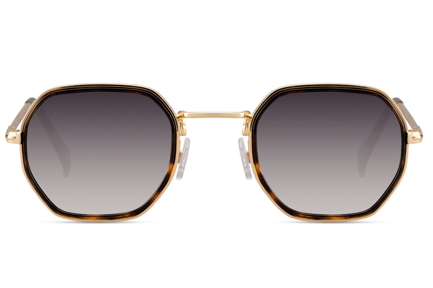 Octagon inspired square sunglasses with gradient brown lenses and minimalist geometric metal frame