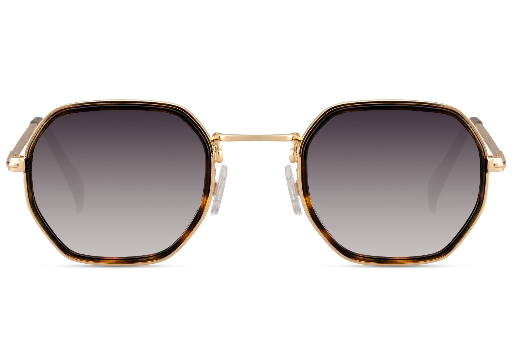 Octagon inspired square sunglasses with gradient brown lenses and minimalist geometric metal frame