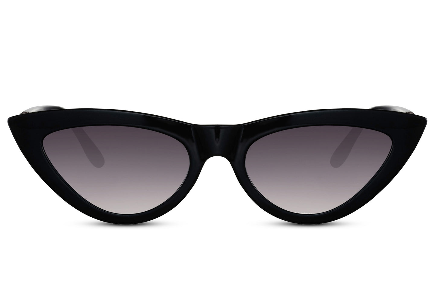 Onyx Blade cat eye sunglasses with sharp black frame and dark gradient lenses, delivering bold statement style with UV protection and modern edge